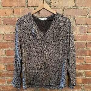 Vintage Black and White Floral Patterned Blouse
